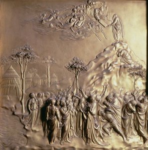 Mosè che riceve le Tavole della Legge, uno dei dieci pannelli in rilievo dalle Porte del Paradiso (porte est), 1425-52